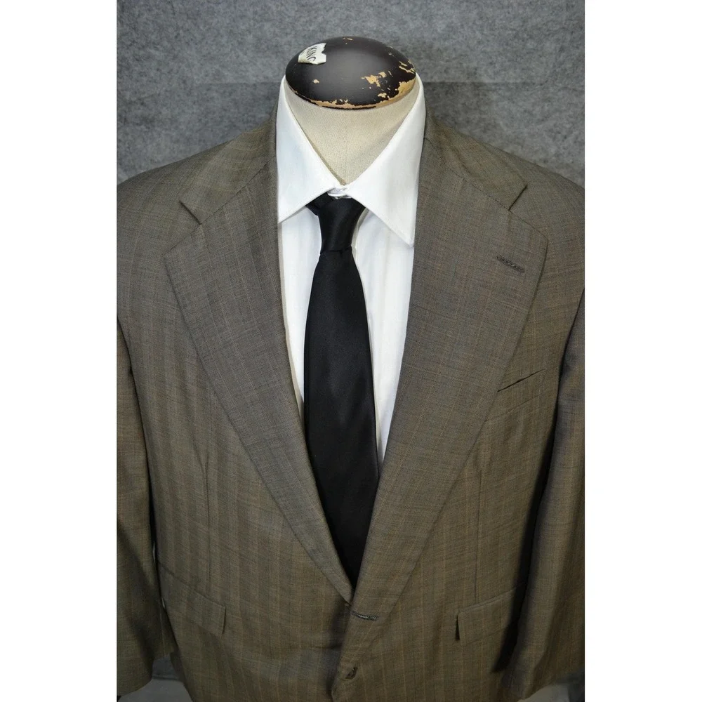 VTG Polo Ralph Lauren Blazer Men 46 Brown Plaid Strip Wool Sport Coat Jacket USA